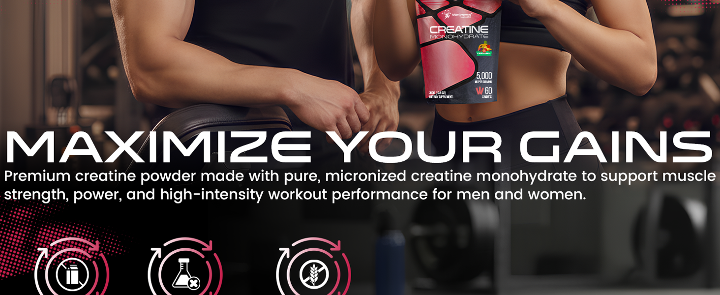Creatine Monohydrate Powder 300g, Fruit Punch Sachets, 60 Servings