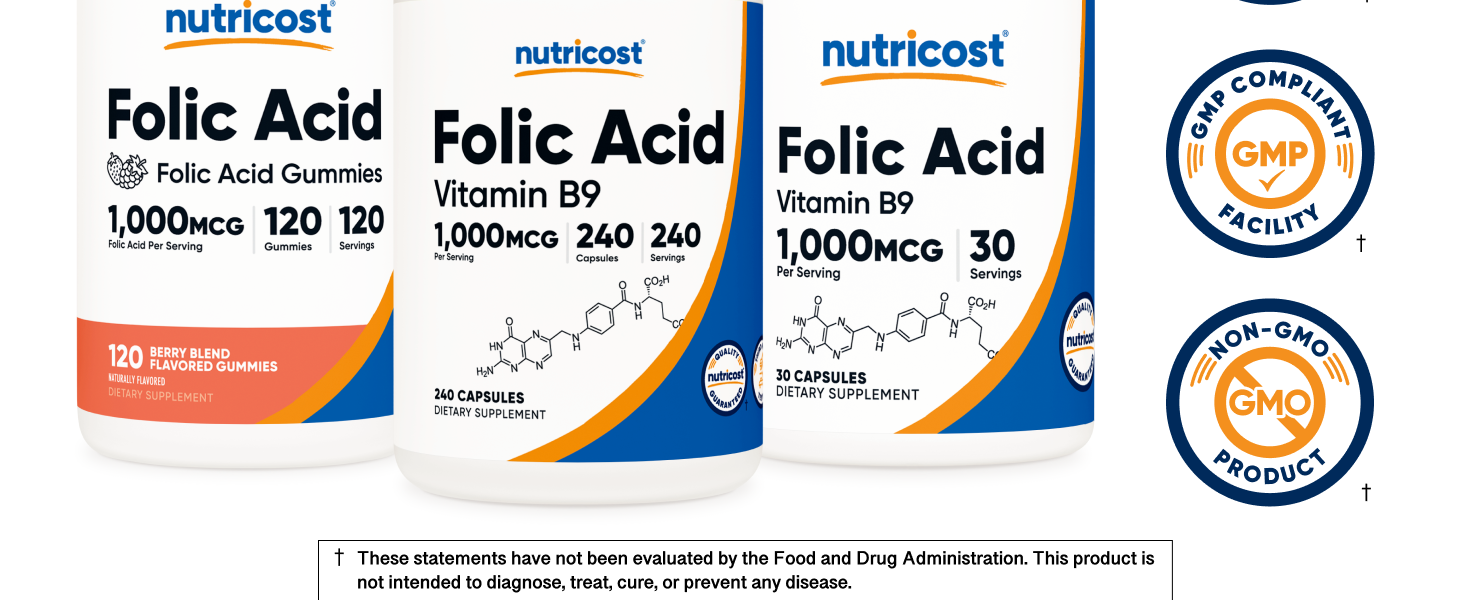 Nutricost Folic Acid (Vitamin B9) 1000 mcg, 240 Capsules
