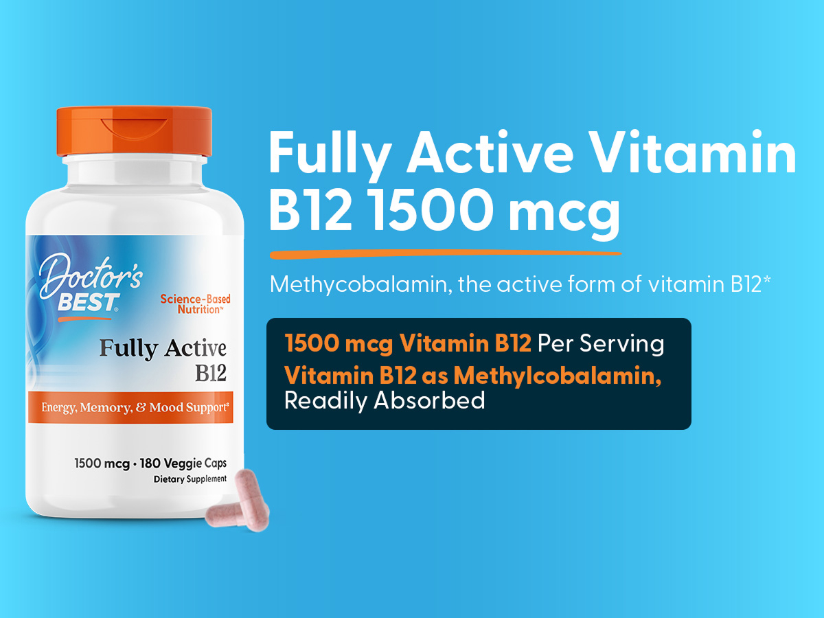 Doctor's BEST Vitamin B12 Methylcobalamin, Vegan, Non GMO, 180 Veg Capsules