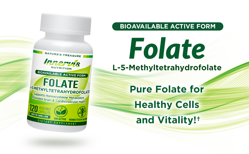 L-Methylfolate 1000mcg (120 Caps) Active Folate for Heart, Nerve Health & Homocysteine Support* - 5-MTHF Methylated Vitamin B9-1700 mcg DFE by Innervis Nutrition