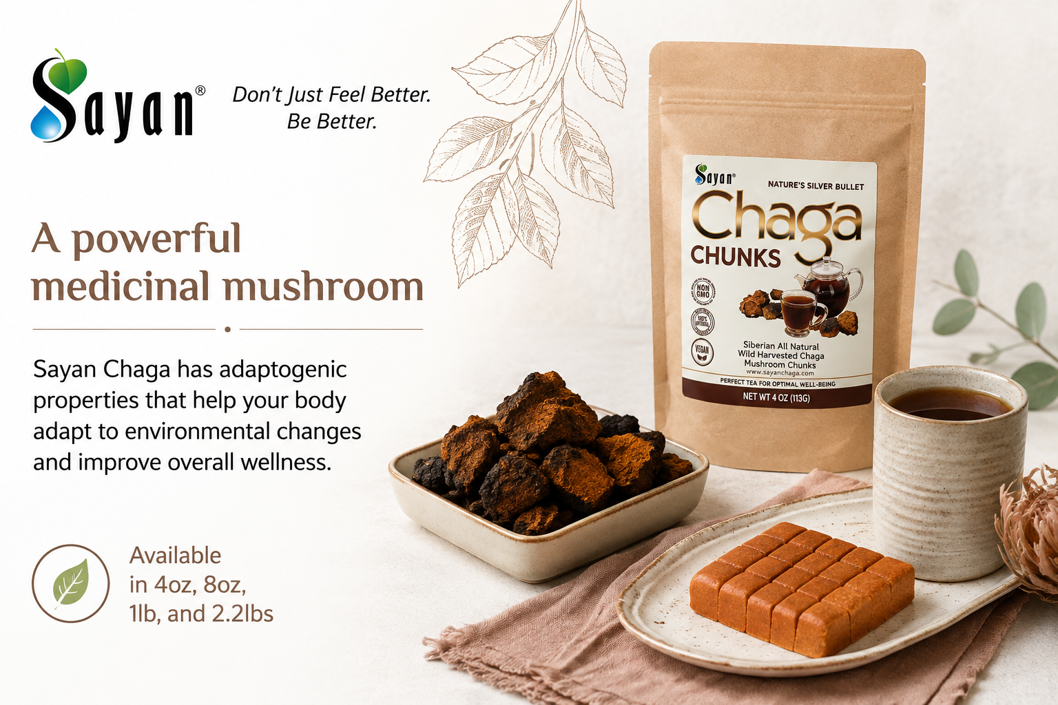 Chaga Mushroom Chunks 8 oz, Raw Dried Wild Siberian Chaga Tea, Non-GMO
