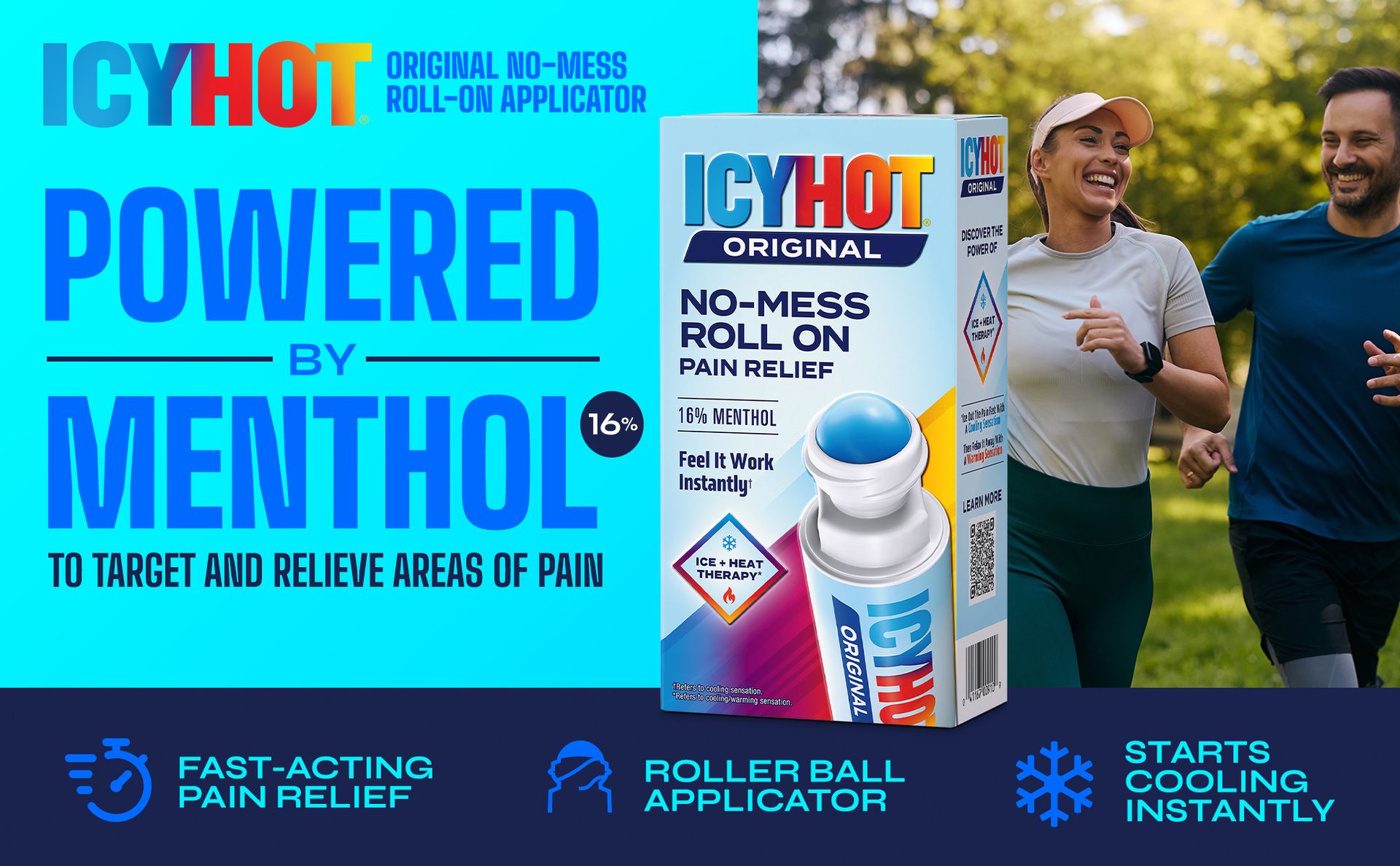 Icy Hot Original Pain Relief No-Mess Roll-On Applicator, Fast-Acting Pain Relief with Max Strength Menthol 16%, Contrast Therapy for Backaches, Joints, Muscle Strains and Arthritis, 2.5 oz