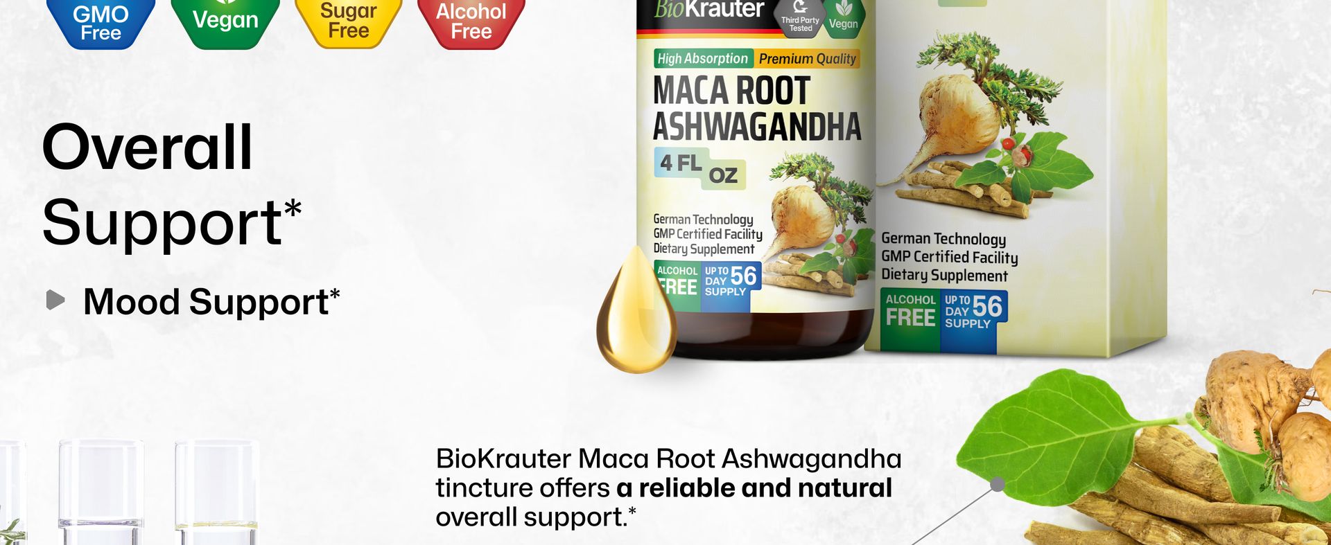 BIO KRAUTER Maca Root and Ashwagandha for Mood & Overall Support, 4 Fl.Oz