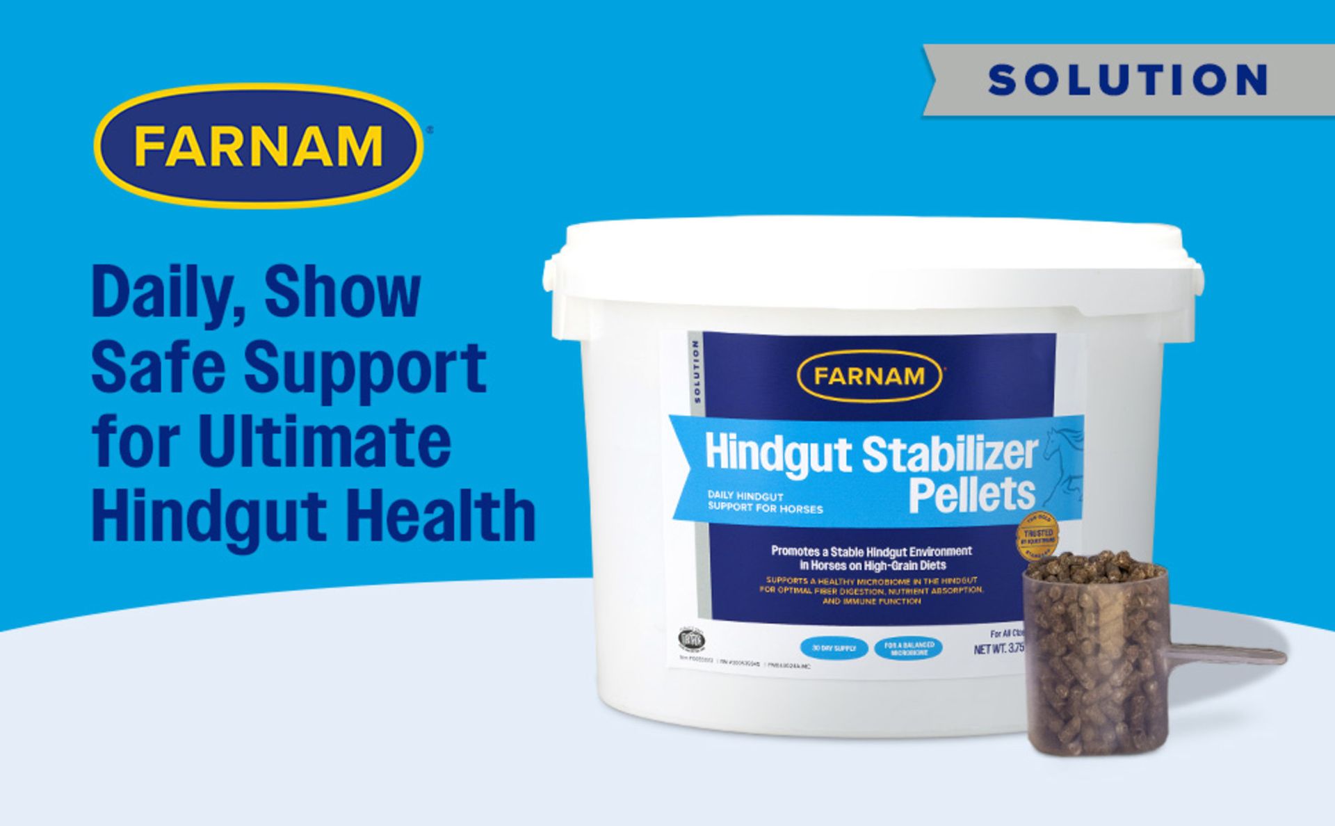Farnam Hindgut Stabilizer Pellets, Daily Hindgut Support for Horses, 3.7 lb