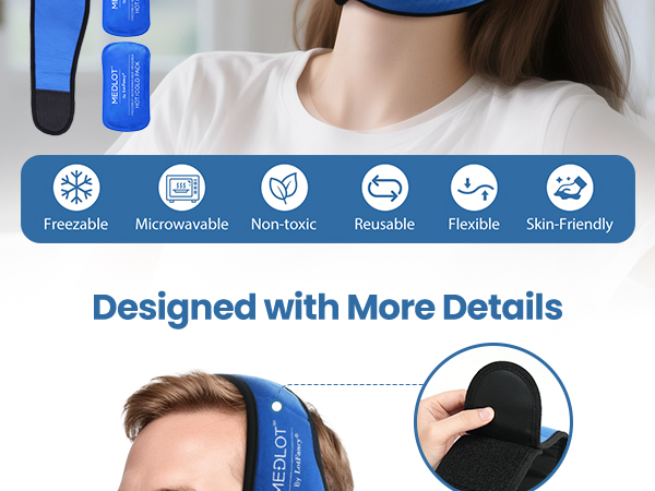 LotFancy Face Ice Pack Wrap for TMJ, Wisdom Teeth, with 4 Reusable Hot Cold Therapy Gel Packs, Pain Relief for Head, Oral and Facial Surgery, Dental Implants, Blue