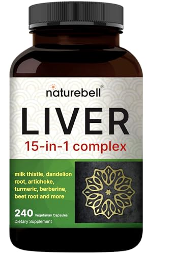 Liver 15-in-1 Complex, 240 Veggie Capsules | Herbal & Mineral Blend - Milk Thistle, Dandelion Root, Artichoke, Black Currant Oil, Turmeric, Chicory, Zinc, Choline, & More | Non-GMO