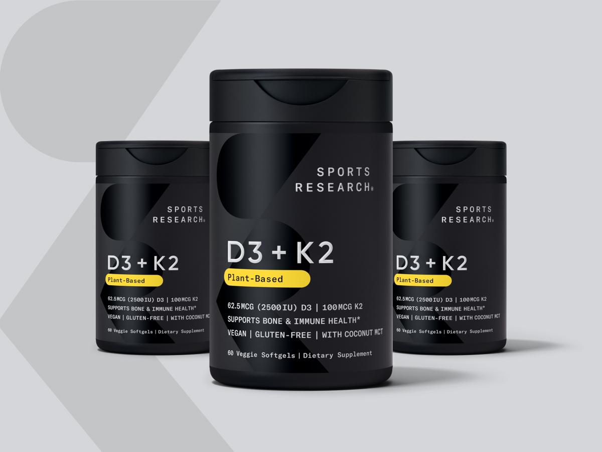Sports Research® Vegan Vitamin D3 + K2 w/Coconut Oil, 60 Count Plantgels™