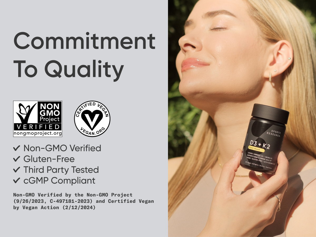 Sports Research® Vegan Vitamin D3 + K2 w/Coconut Oil, 60 Count Plantgels™