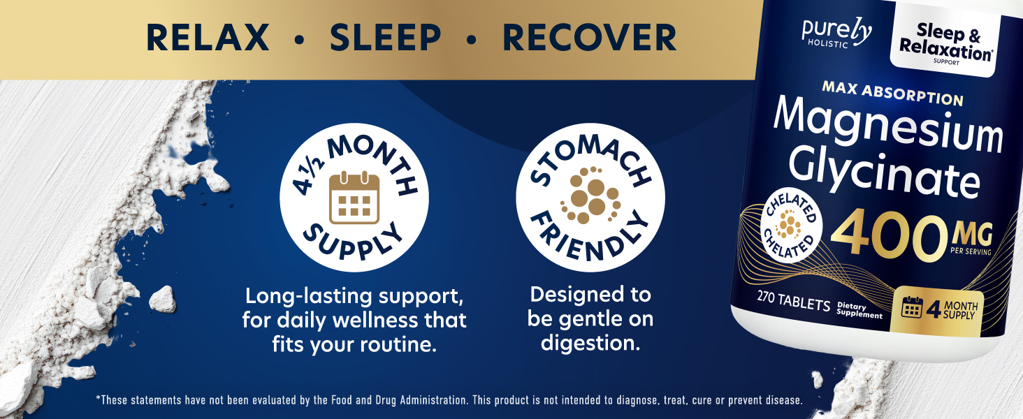 Magnesium Glycinate 400mg, 4+ Month Supply, Sleep, Relax & Muscle Support