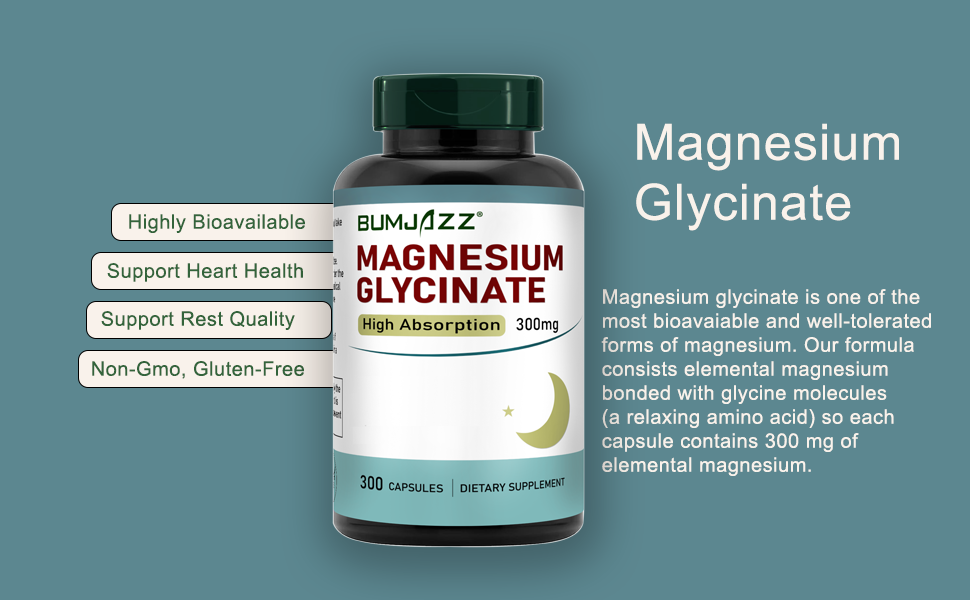 Magnesium Glycinate Supplement - Magnesium Supplement Magnesium Glycinate 300mg - 100% Chelated for High Absorption Vegan Essential Mineral Supplement 300 Capsules