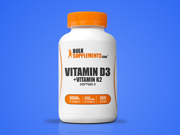 BulkSupplements.com Vitamin D3 + K2 5000 IU Softgels - D3 K2 Supplement, for Immune Health - Gluten Free, 1 Softgel per Serving, 365 Count (Pack of 1)