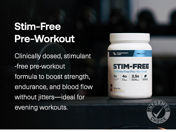 Transparent Labs Stim-Free Pre-Workout - Caffeine & Stim Free Pre Workout Powder for Men and Women with Beta Alanine Powder, Citrulline Malate, & elevATP - 30 Servings, Strawberry Lemonade