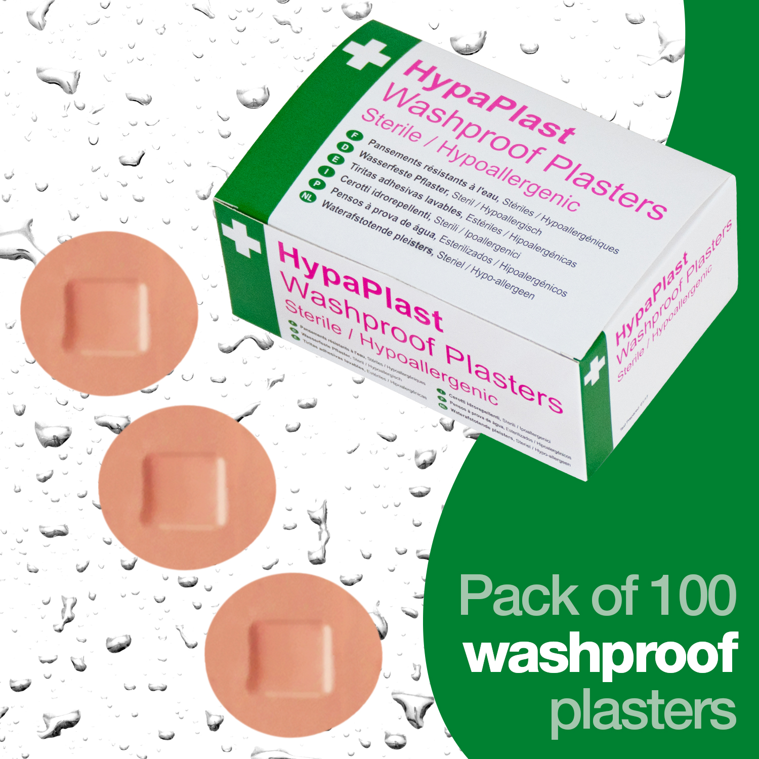 Safety First Aid HypaPlast Pack of 100 Assorted Washproof Plasters