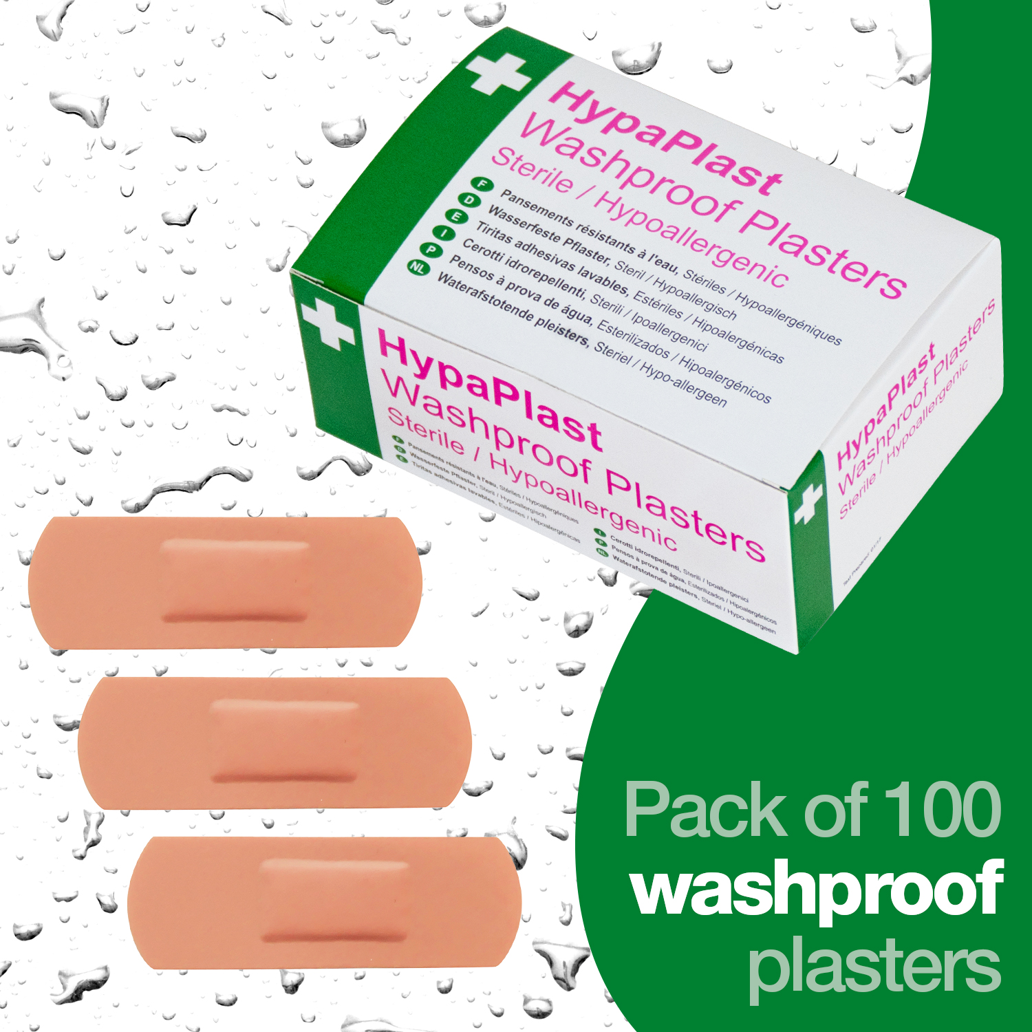 Safety First Aid HypaPlast Pack of 100 Assorted Washproof Plasters