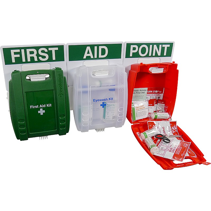 Safety First Aid Group Evolution First Aid, Eye Wash & Burns Point, Large, 43cm x 91cm | Large Fully-Stocked