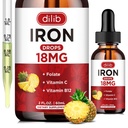 Liquid železo dodatek pro ženy a muže Železné Kapky Železné doplňky pro anémie s folátem, Vitamin C, B12 pro červené krvinky Support- ananas Flavor, 2 Fl Oz