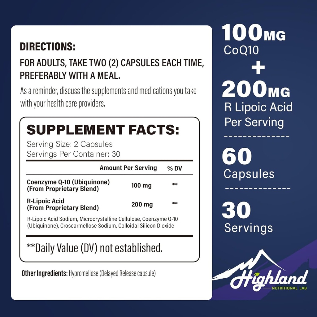 CoQ10 100mg + R- Lipoic Acid 200mg per Serving, 1 měsíční zásoba, až 5X lepší absorpce, R- Lipoic Acid / CoQ10 dodatek pro srdeční zdraví a kognitivní Health- 60 Kapsle