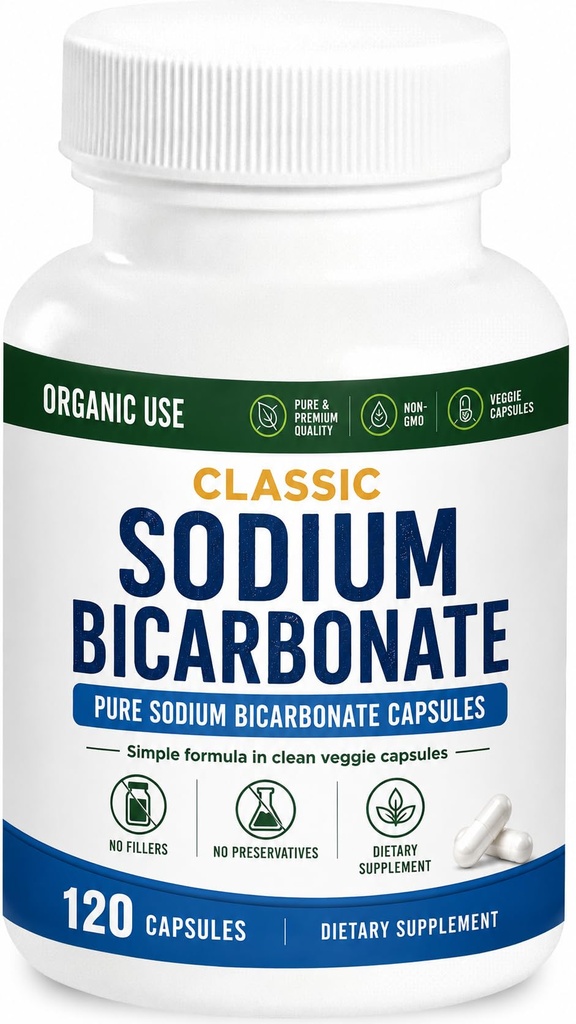 Classic Natrium Bicarbonate 650mg Natural Organic Use Sodium Bicarbonate Powder Pills Sodium Bicarbonate Tablets (Caps) Stomach Acid Alkalinity 120caps