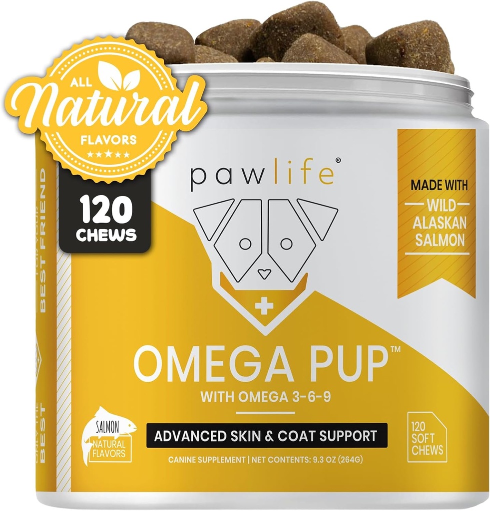 Dog Fish Oil doplňky - 120 Omega 3 Fish Oil Dog Vitamíny, Veterinarian Addimented Itching Relief for Dogs, Natural Omega 3 Fish Oil for Dogs, Dog Skin and Coat Supplement (Losos Flavor)