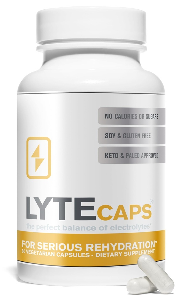 LyteLine Electrolyte Kapsle - 60 Vegetariánské Kapsle pro závažnou rehydrataci, křeče, dehydratace - hořčík, draslík, sodík, zinek - bez glutenu, mléčné výrobky, ořechy