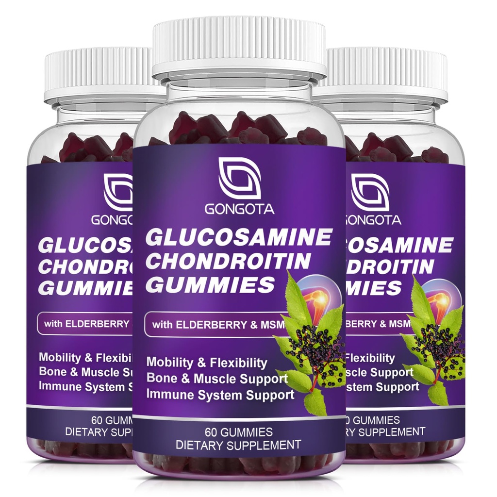 Glucosamine Chondroitin Gummies - 2- Pack, Extra Strength 1500mg Glucosamine s MSM & Elderberry, Flexibilita Podpora, Nejlepší chrupavka & Imunitní Supplementace pro muže a Wom - 180 Gummies
