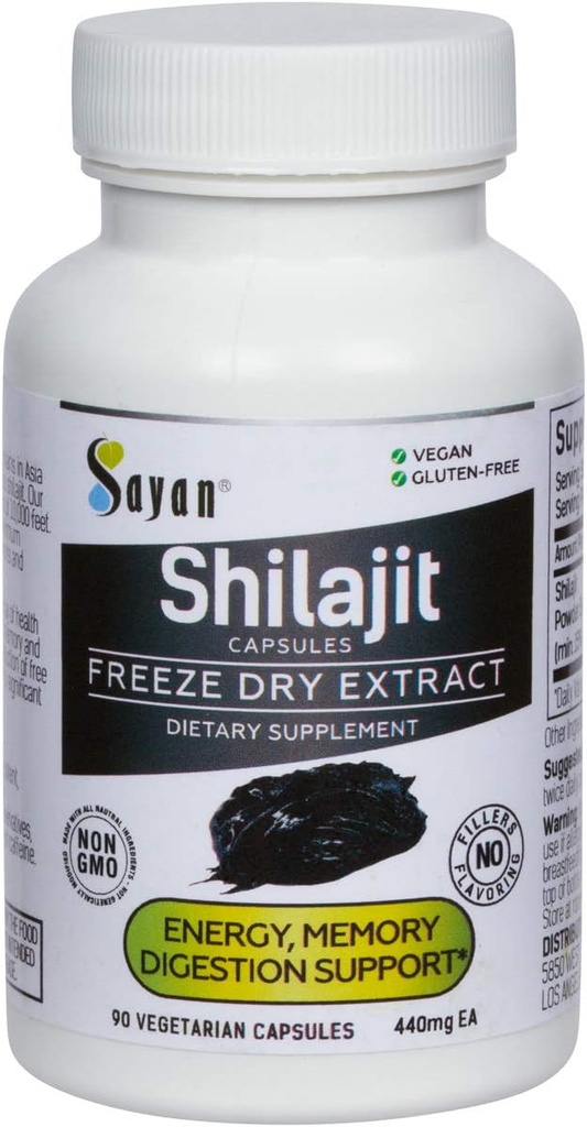 Sayan Shilajit 90 Kapsle / 440mg ea.- Organic Supplement with High Fulvic Acid Content to Support Your Immunication System, Bolster Energy, and Natural Cleanse - Non- GMO, No Fillers