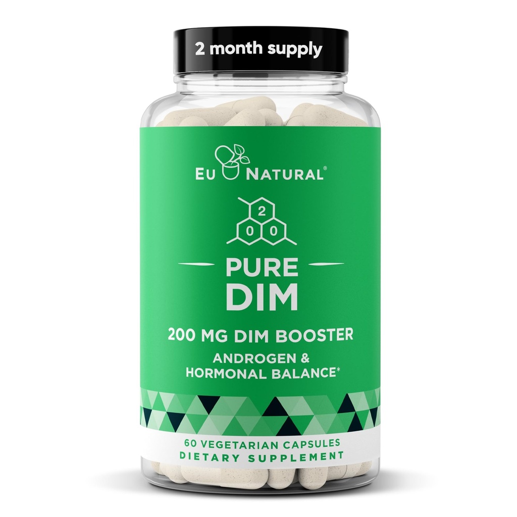 DIM dodatek čistý 200 Mg pro ženy nebo muže - Estrogen Hormon Balance Dodatek pro energii, Únava, Stres, Menopauza, Hot Flashs - Zvýšená biologická dostupnost BioPerine - 60 Vegan měkké kapsle