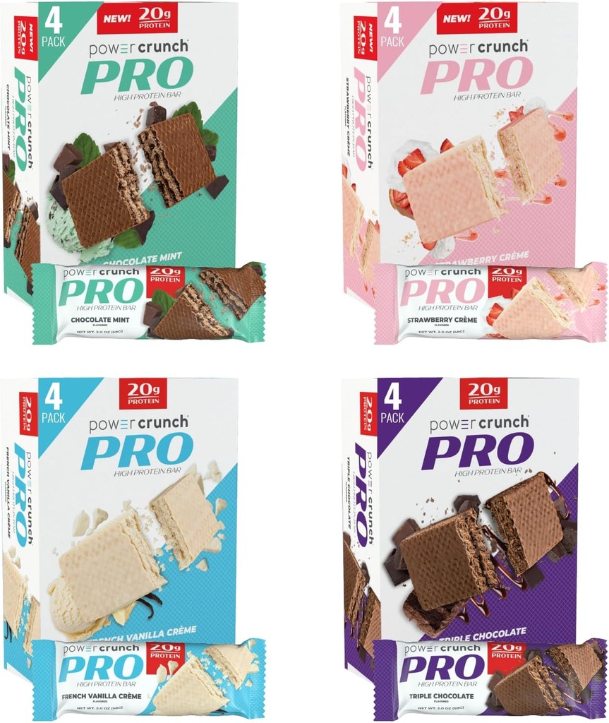 Power Crunch PRO Protein Wafer Bars, Variety Pack, ve 4 Flavors 2.0 Ounce Bary (16 Počet). Vysoký protein