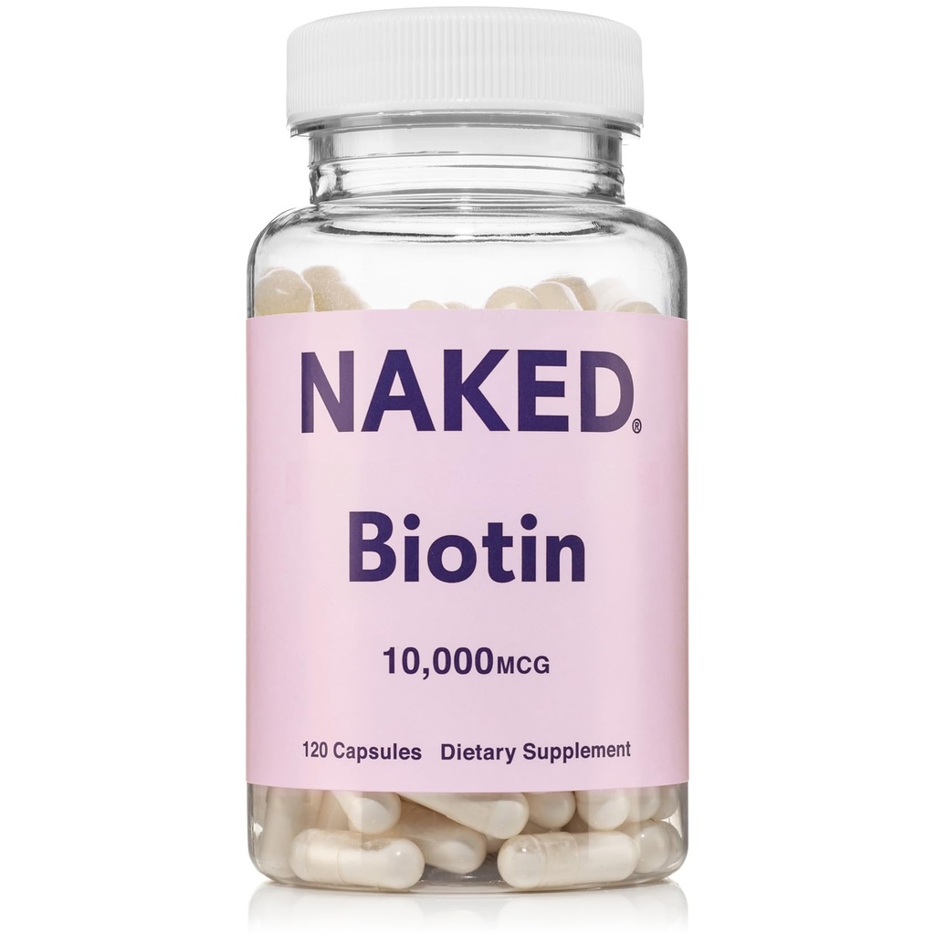 NAKED Biotin 10,000mcg - Max síla vitamin B7 doplněk pro zdravé vlasy, kůže a nehty podpora - Non- GMO, gluten- Free, Vegan - Podporuje Keratin Production - 120 Kapsle