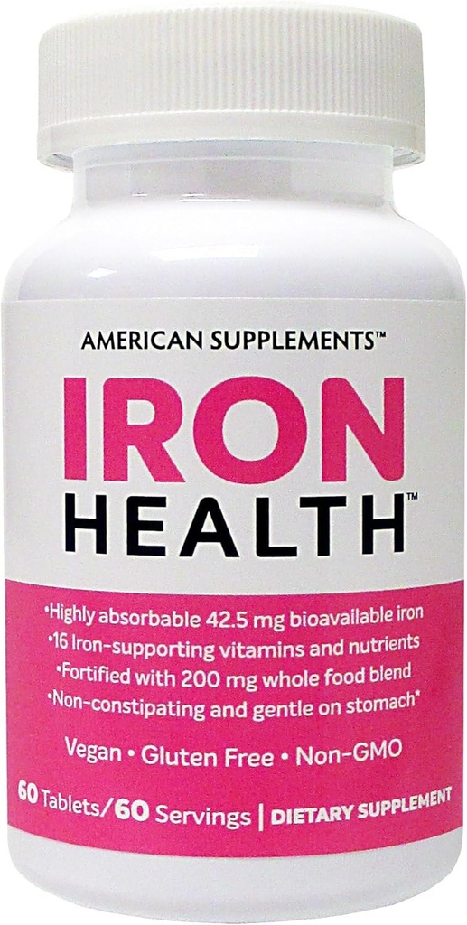 Zdraví železa 42, 5 Mg Non- constipating železo s 16 iron- podpůrné vitamíny a živiny včetně vitaminu C 60 Tablety