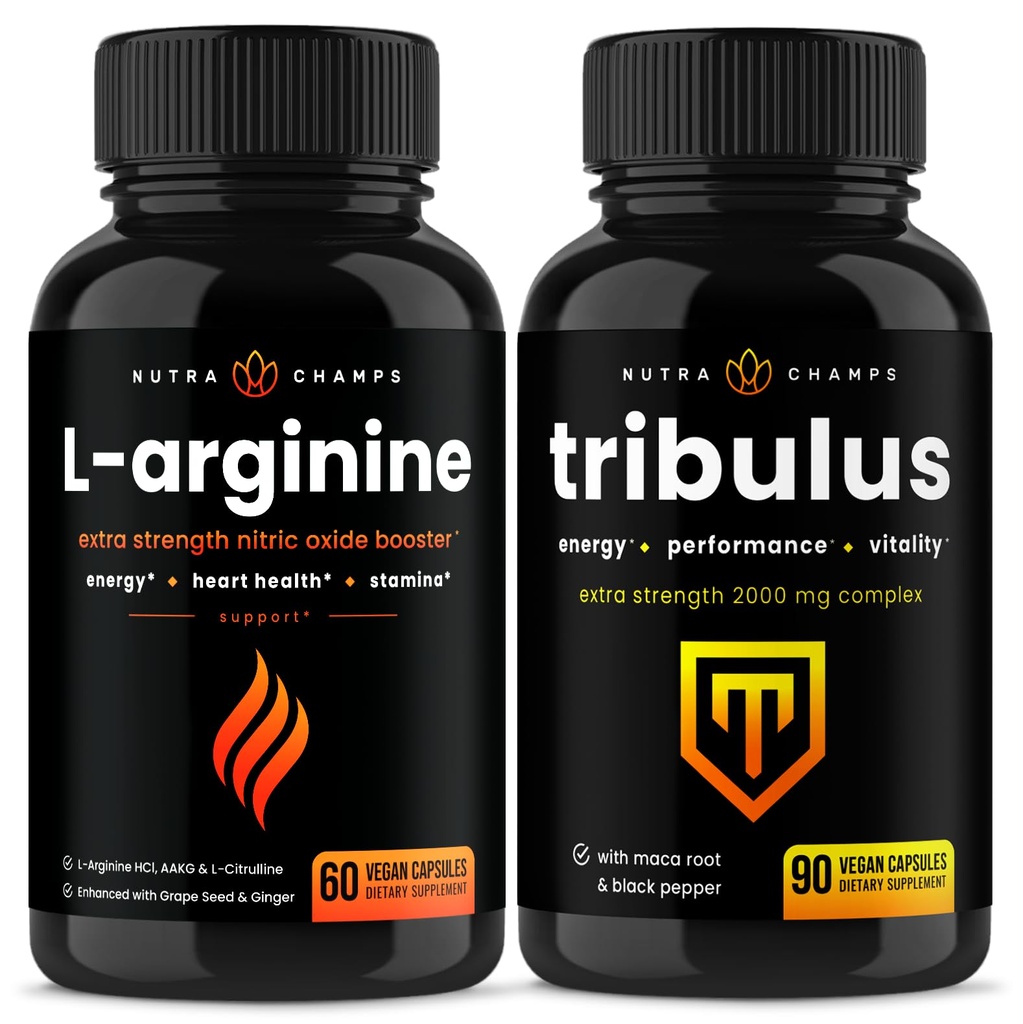 NutraChamps L- Arginin Kapsle a Tribulus Kapsle 2 Pack Bundle