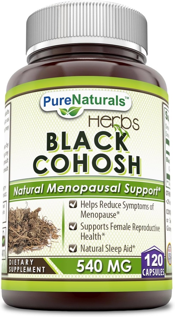 Čisté Naturals Black Cohosh Menopause Relief - Přírodní řešení pro podporu menopauzy - 540 Mg dodatek s čistým kořenovým extraktem 120 Kapsle
