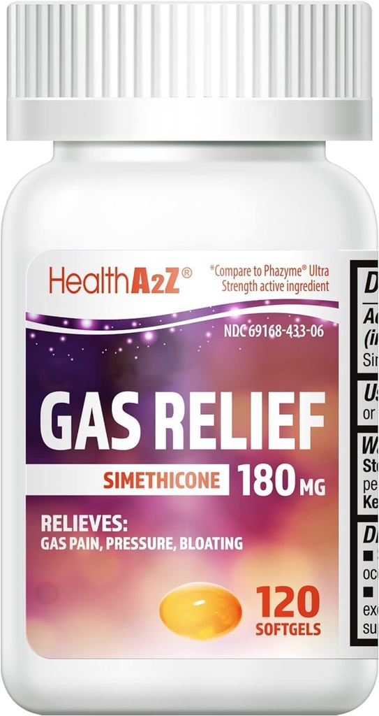 HealthA2Z ® Gas Relief Simethicone CLAS124; 180 MG CLAS124; Relieves from Stomach Discomfort and Gas CLAS124; Anti Flatulence CLAS124; Relieves Gas Fast (120 mg)