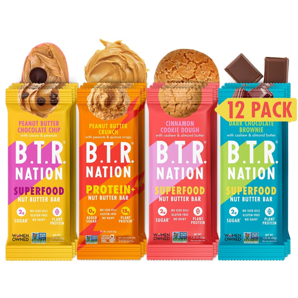 B.T.R. Nation Superfood Keto Protein Bar - Vegan protein na bázi rostlin 124; (12 Pack) Variety Pack current 124; Low Carb Food, Low Calorie, Gluten Free, No Sugar Alcohols, posílen Superfoods