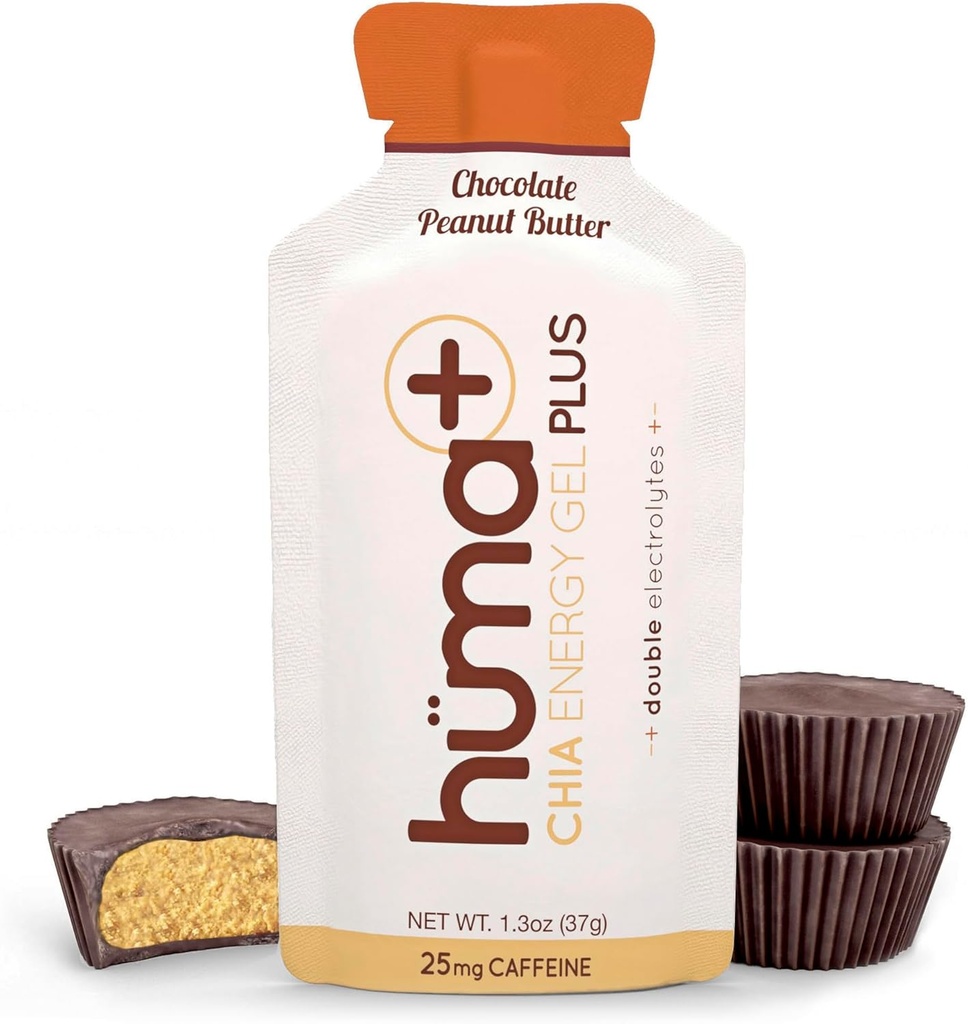 Huma Plus (Double Electrolytes) - Chia Energy Gel, čokoládové arašídové máslo, 12 Gels - Somech Friendly, Real Food Energy Gels