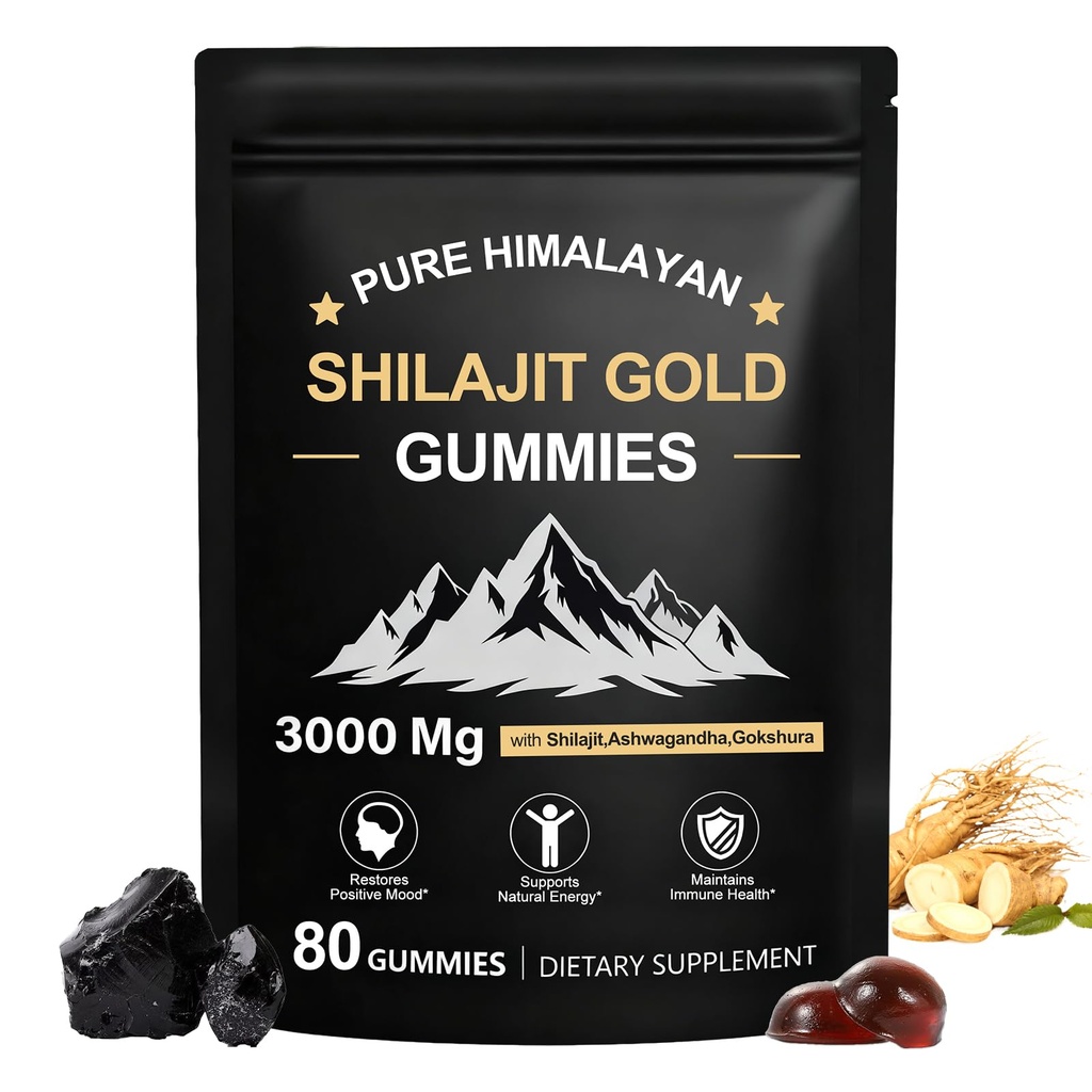 Shilajit Gummies, Pure Himalayan Shilajit Gummies Gold, No Add Sugar Non-GMO 100% přírodní & Organic, Ashwagandha, Gokshura curren124; Fulvic Acid & 85 + Stopy Minerály pro muže, ženy Cohen 124; 60 Gummy