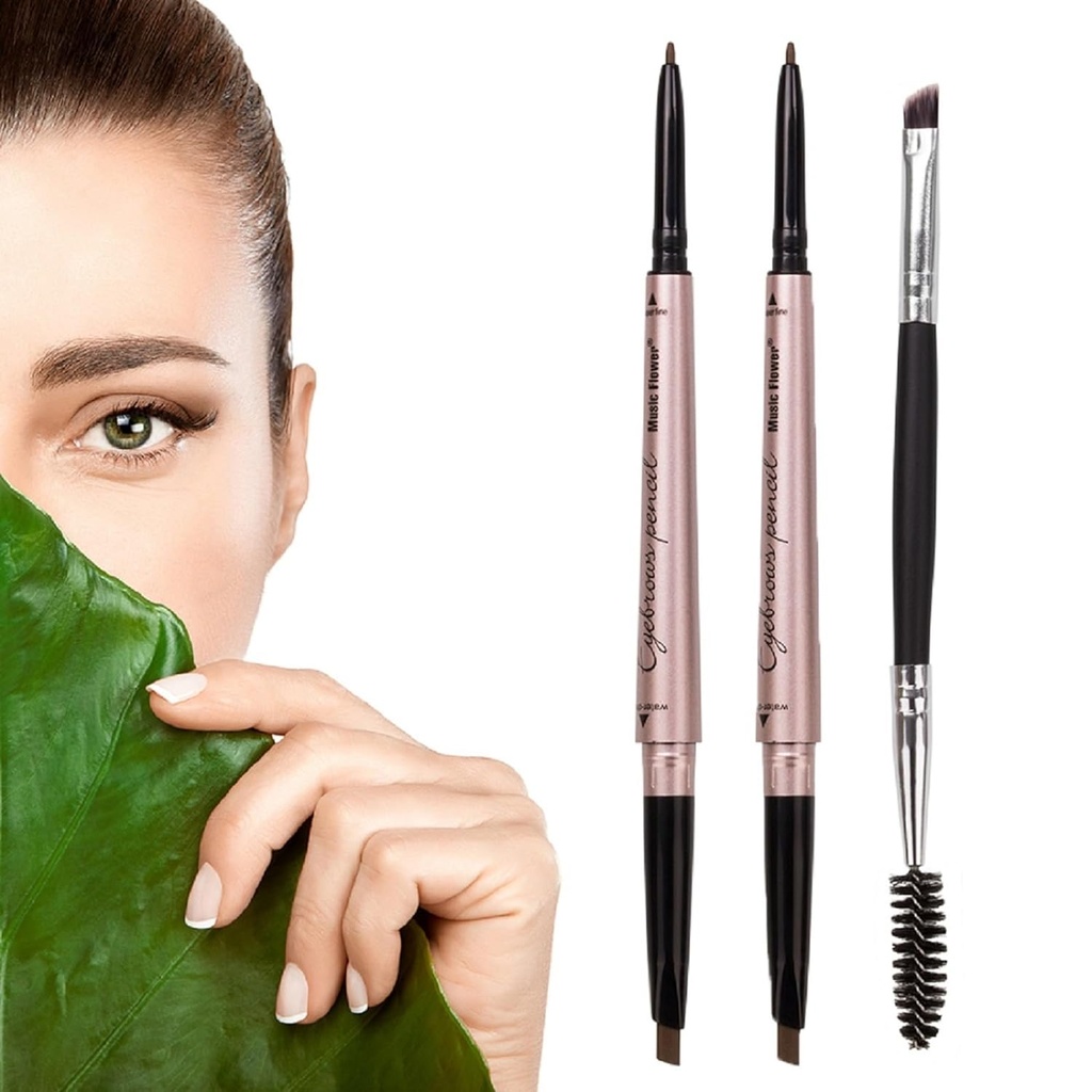 2 Pack Oční obočí Tužka, Vodotěsný Oční obočí Make-up s Dual Ends, Profesionální Brow Enhancing Kit s Oční obočí kartáč (Dark Brown # 1)