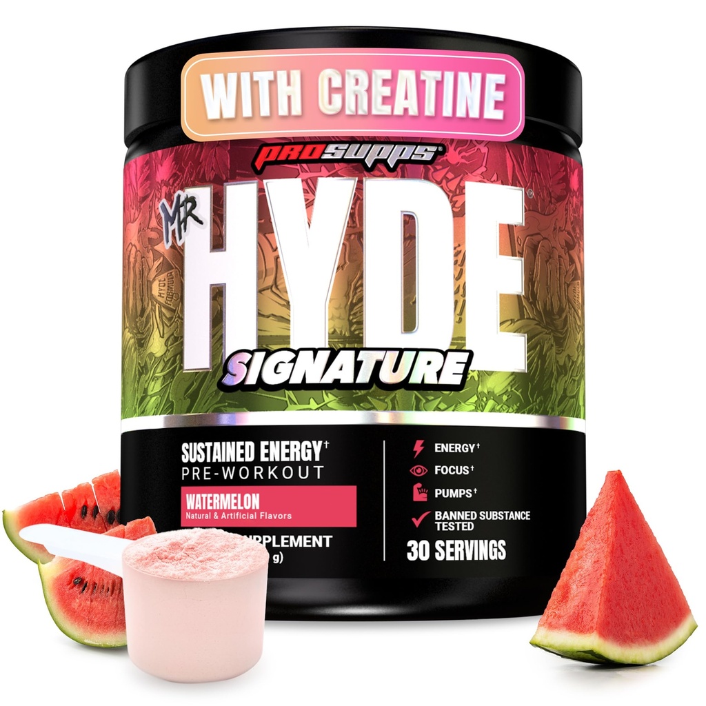 PROFUPS Mr. Hyde Signature Pre Workout Powder with Creatine, Beta Alanine & Caffeine - Výkon, Energie & Vytrvalost - Čisté Fitness & Gym doplňky pro muže a ženy (Meloun, 30 Služeb)