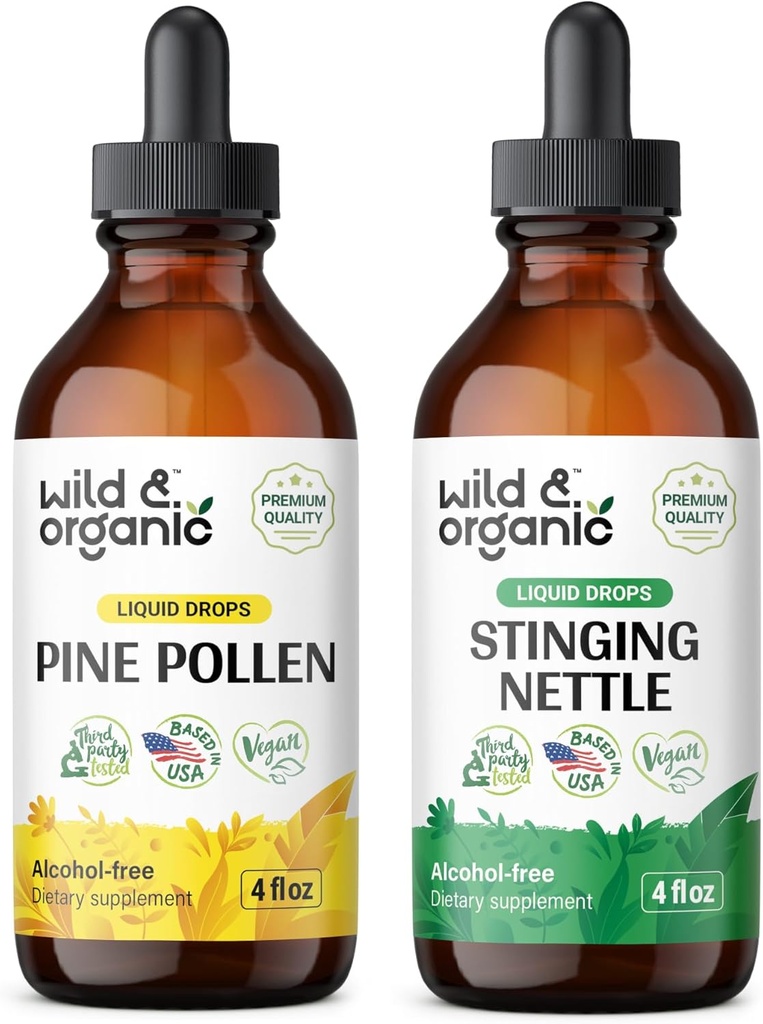Wild & Organic Pine Pollen Tincture 4 fl oz & Stung Nettle Root Tincture 4 fl oz
