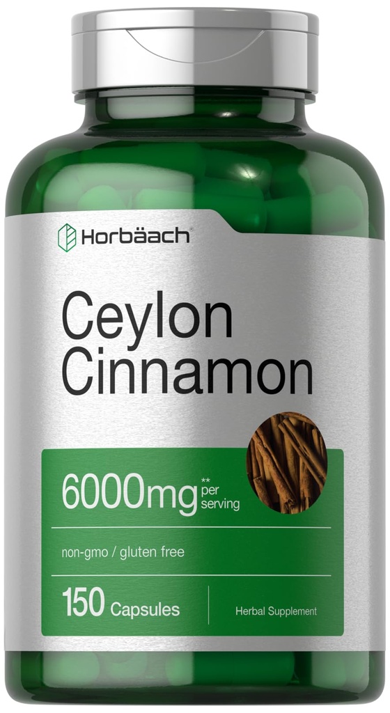 Horbäach Ceylon Skořice Kapsle 124; 6000 mg Supplium 124; 150 Count Supplium 124; Non- GMO & Gluten Free Supplement