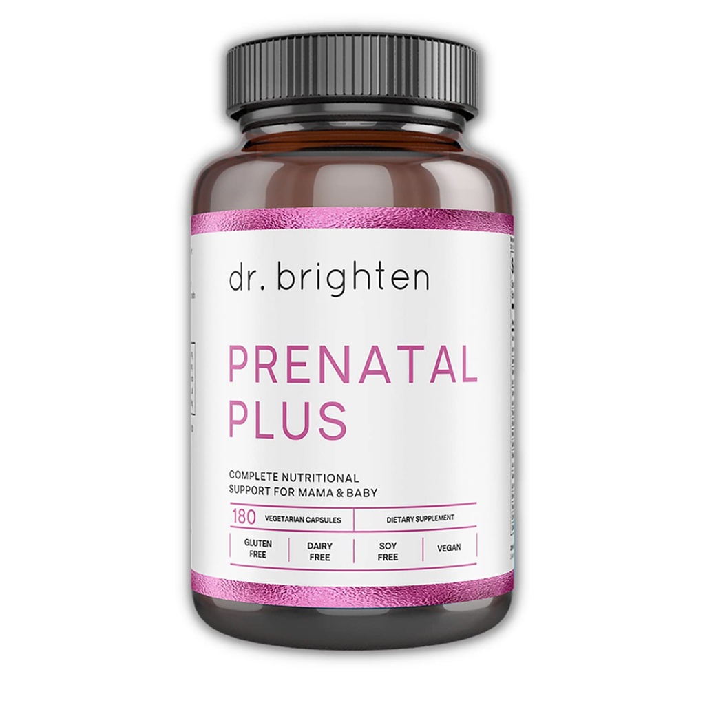 Dr. Brighty Prenatal Plus - Ženské Formulace, Aktivní B Vitaminy, Minerály, Antioxidanty pro těhotné nebo kojící matky, Non- GMO Vegan, No Gluten, No Soy - 180 Kapsle
