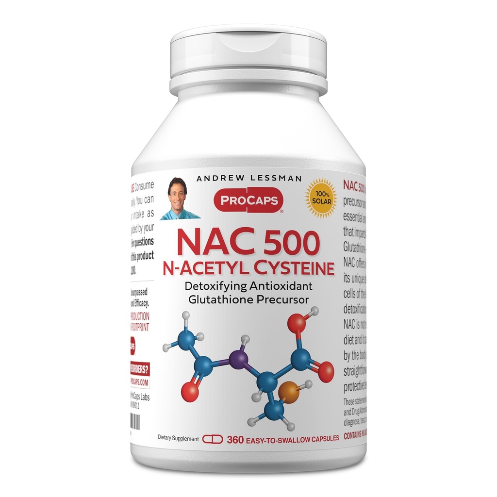 ANDREW LESSMAN NAC-500 N- Acetyl Cysteine 360 Kapsle - Pomáhá bojovat denní nápor poškození zdarma Radikály, chrání mozek, srdce, plíce, játra, ledviny. Detoxikace antioxidantu. Žádné doplňkové látky