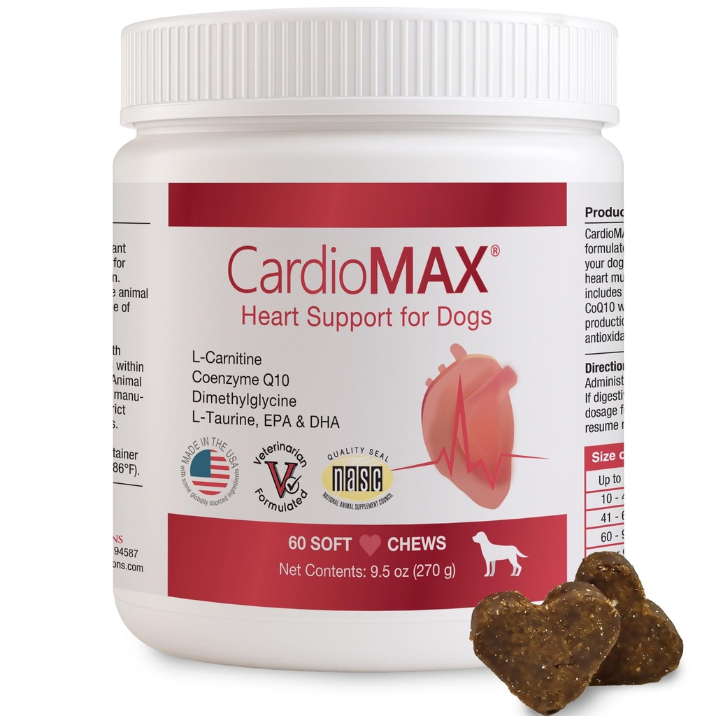 Doplněk pro podporu srdce pro Dogs- Vet- applicated, Antioxidant- Rich-L-Taurin, L-Carnitin, EPA, DHA, CoQ10-AIDS Cirkulatory Strength, Kardiovaskulární podpora, Heart Muscle Function- USA Made-60 Soft Chews