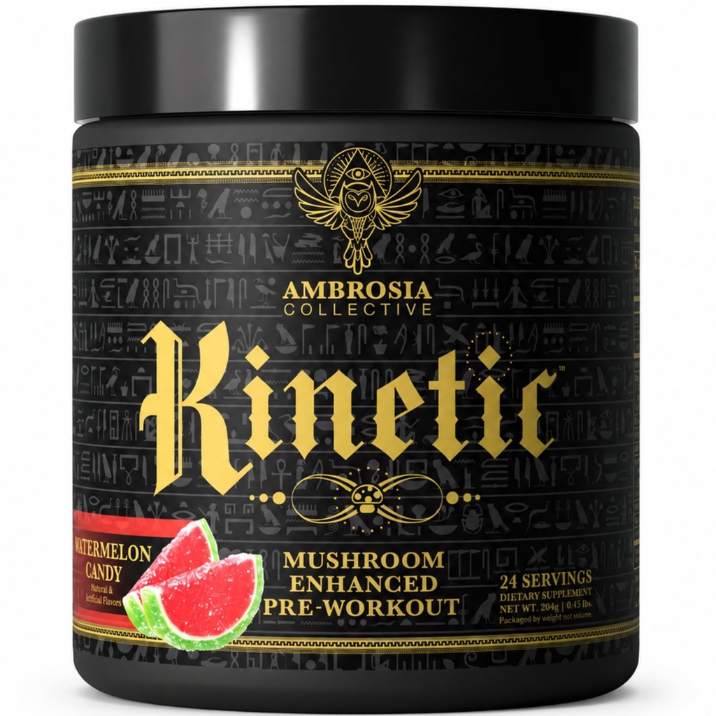 Ambrosia Kinetic Organic Preworking, Houba Enhanced Natural Pre Workout Dodatek, Nootropní Superfood Powder for Energy (Meloun Candy)