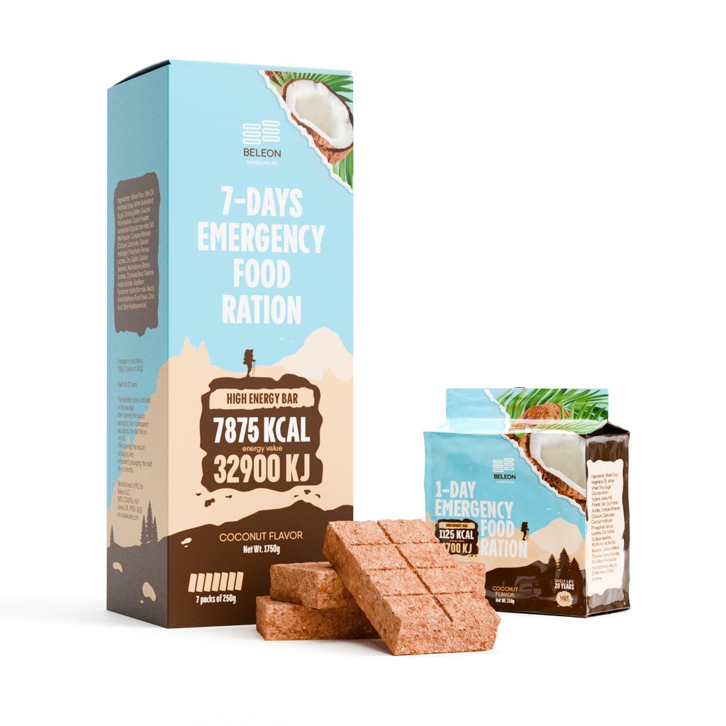 MRE Nouzové dodávky potravin - 7- denní Coconut Biscuit Bary MRE Strava Vojenské 2024 Přežití Kit - 20 let Kemp Kempování Turistické dodávky