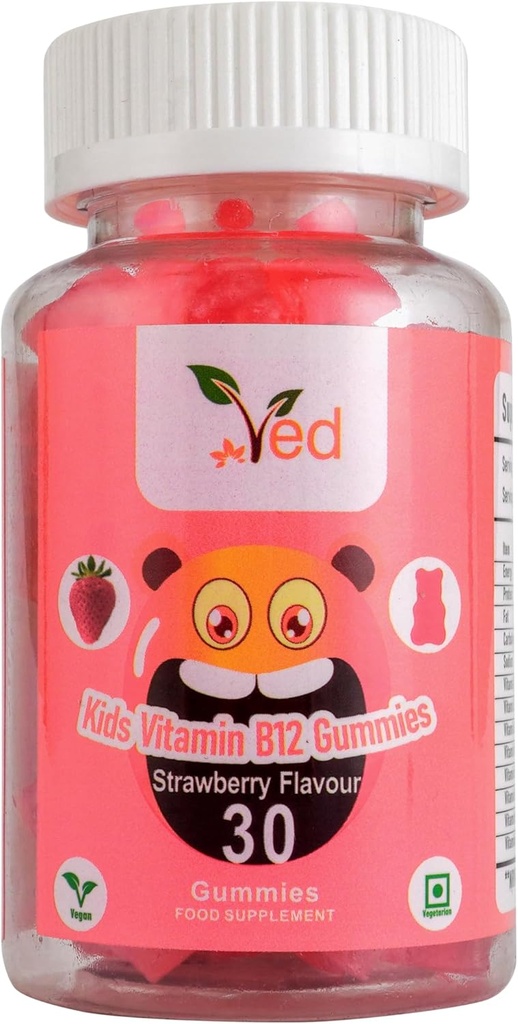 Ved Kids Vitamin B12 Gummies pro vitamín B12 dodatek, Energy & Imunitation System - Vegan - 15 Days Supply, 30 Chewable Kids Vitamíny Gummies. (15 Days Supply)