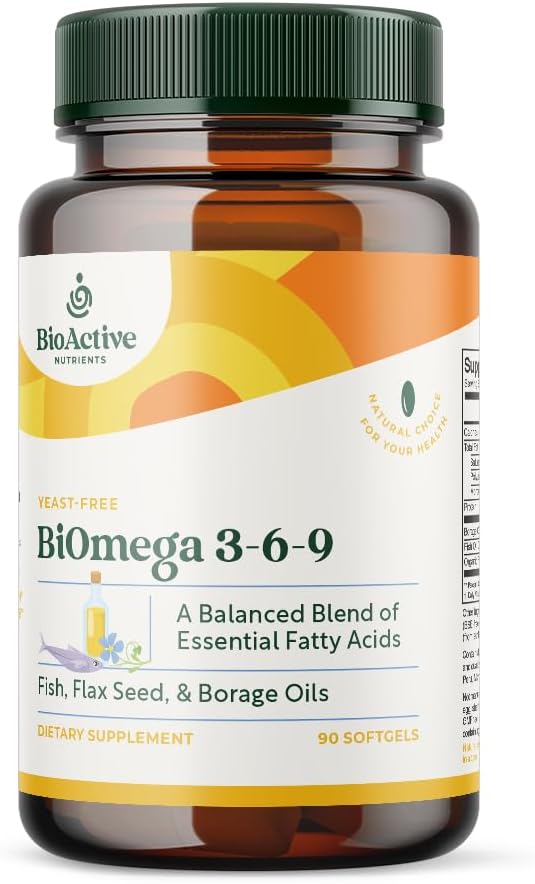BiOACTIVE NUTRIENTS BiOmega 3-6-9 Doplněk pro ženy a muže - Omega 3 6 9 - Komplex nejlepších ryb, lněného oleje a brusivního oleje - 1200mg - 90 Softgels