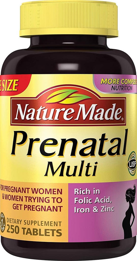 Nature Made Prenatal Multi, 250 Tablety, Kyselina listová + 17 Prenatal Vitamíny & Minerály na podporu vývoje dítěte a maminka, Vitamin D3, vápník, železo, jód, Vitamin C, a další