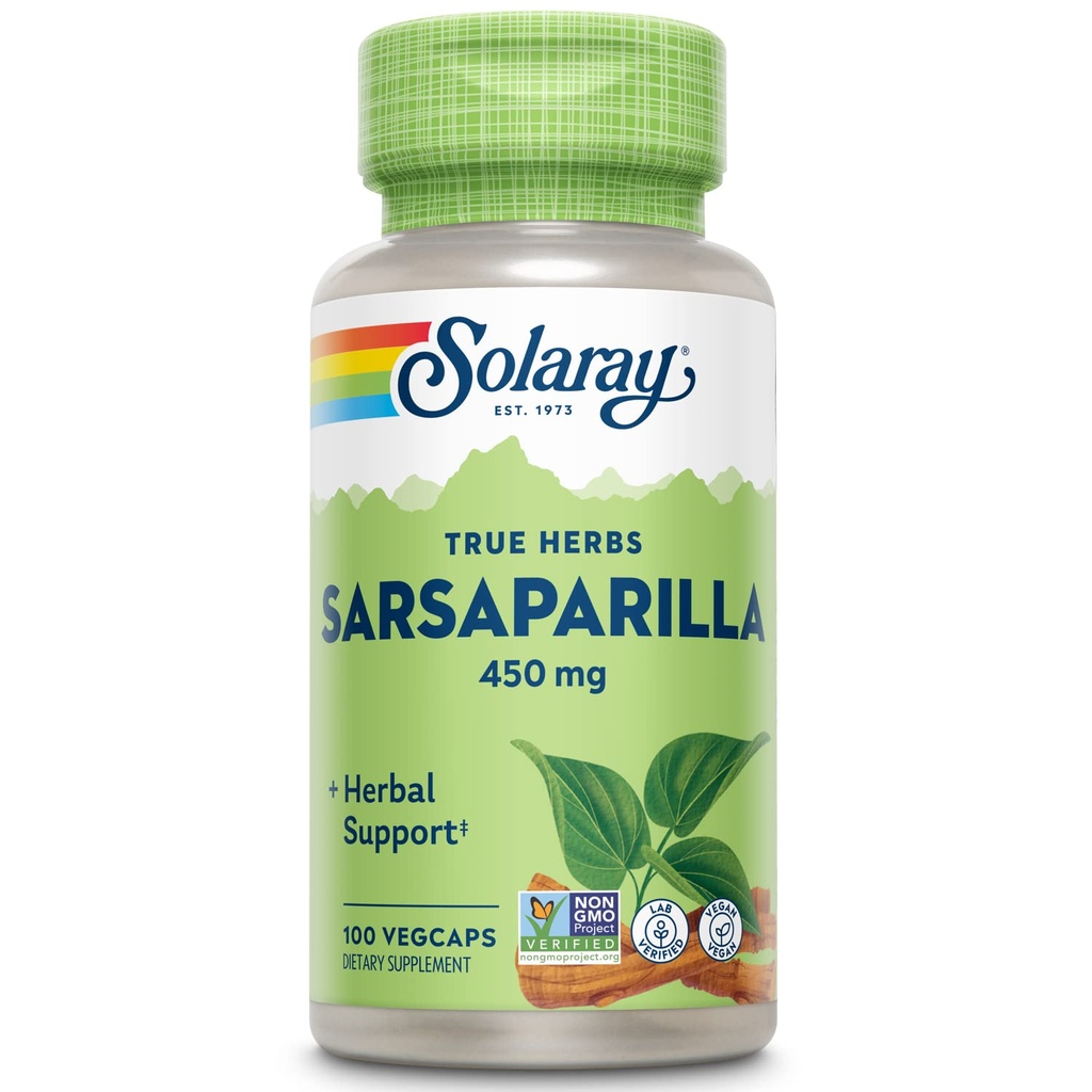 SOLARAY Sarsaparilla Root 450 mg - Tradiční bylinná podpora - Non- GMO, Vegan, Laboratoř ověřená - 60- denní záruka vrácení peněz - 100 Služeb, 100 VegCaps