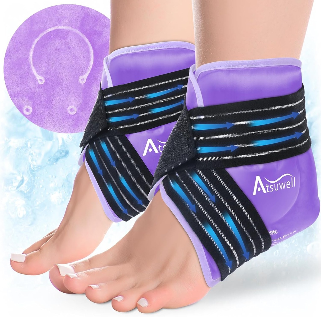 Atsuwell Ankle Ice Pack Wrap 2 Balení, Ankle Ice Wraps Flexible Gel Cold Pack for Foot Heel, Cold Compress Therapy for Soothing Discomfort, Purple